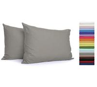 Tata Home Coppia Federe con Patella di 25 cm per Guanciali 100% Cotone Misura cm 50x80 Colore Tortora Made in Italy 57 Fili al cm2