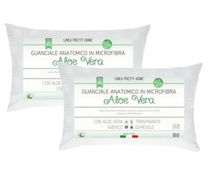 Tata Home Coppia Guanciali Aloe Vera Cuscini Lavabili in Lavatrice Imbottitura Microfibra Cuscino Letto Anallergico Traspirante Misura 50x80 cm Altezza 16 cm Made in Italy Mod. Aloe Star