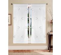 Tata Home Coppia Tende per Interni a Vetro Finestra Semitrasparenti Bianche Tende Cucina Bagno Camera Fantasia Shabby Chic 60x150 cm con Cuori Grigi