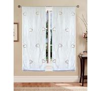 Tata Home Coppia Tende per Interni a Vetro Finestra Semitrasparenti Bianche Tende Cucina Bagno Camera Fantasia Shabby Chic 60x150 cm con Cuori Beige