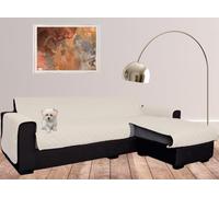 Tata Home Copridivano 3 Posti con Penisola Copridivano con Braccioli Penisola Destra Sinistra Salvadivano Antimacchia Idrorepellente Telo divano Trapuntato Reversibile Colore Panna