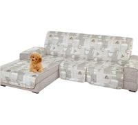 Tata Home Copridivano con Penisola Angolare Reversibile Universale Fantasia a Cuori Misura 3 Posti in Tessuto Trapuntato Imbottito Fronte e Retro Colore Beige