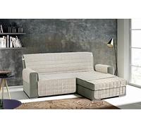Tata Home Copridivano con Penisola Reversibile Universale Lilly Plus Imbottito 3 Posti in Tessuto Trapuntato Fronte e Retro in 100% Microfibra Colore Beige