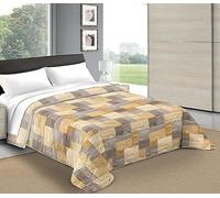 Tata Home Copriletto trapuntino primaverile estivo letto singolo 170x260 cm Trapunta Leggera e Traspirante Disegno Quadri Geometrici Made in Italy Mod. Cubic Grigio Giallo