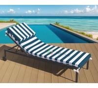 Tata Home Cuscino Per Lettino Prendisole Sfoderabile con Poggiatesta Materassino Prendisole Imbottito Con Laccetti Lavabile Misura 60x200 cm a Righe Made in Italy Mod. Top7 Colore Blu