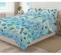 Tata Home Parure Copripiumino Piazza Mezza in Cotone con Sacco Piumino e Federa Set Copripiumino Made in Italy Fantasia Marina Mod. Oceano