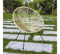 Tata Home Sedia da Esterno Interno Poltrona Relax da Giardino Terrazzo Telaio in Accaio Resistente Struttura in Corde Elastiche Stile Retrò Mod. String Colore Bianco