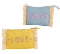 Tata Home SET 2 PEZZI Pochette Donna Mare Borsetta Spiaggia con Cerniera Porta Creme Accessori Mare Trousse Ragazze Misura 26x15x7 cm Colorate Happy Love