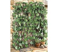 Tata Home Set 2 Pezzi Siepe Finta Artificiale con Traliccio Estensibile in Legno Siepe Sintetica con Foglie Copri Ringhiera Verde Recinzione Edera Giardino Frangivista Ornamentale Misura 1x2 metri