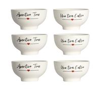 Tata Home Set 6 Ciotole per Aperitivo in Porcellana Bianca con Scritte Shabby Chic Ciotoline per Salsa Snack Patatine Accessori Aperitivo Misura Medium 14x7,5 cm Mod. HappyLove