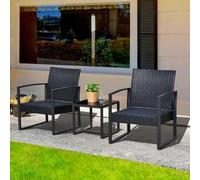 Tata Home Set Salottino da Esterno giardino o terrazza Bistrot Mobiletti Arredo 2 Sedie Poltrone in rattan con cuscini e Tavolino con Vetro struttura resistente in Acciaio color Nero Mod. Alicudi