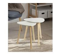 Tata Home Set Tavolini da Salotto Sovrapponibili a Triangolo Tavolini da Caffè con Gambe in Legno di Pino Stile Scandinavo Colore Bianco e Naturale Mod. Livermore