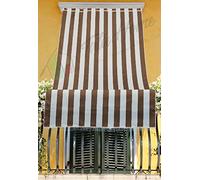 Tata Home Tenda da Sole con Kit Ganci e Anelli in Tessuto a Righe Resistente da Esterno o Balcone Misura cm 140x300 Dis.1 Marrone