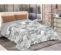 Tata Home Trapunta Invernale Piazza Mezza Fantasia Shabby Chic in Morbida e Calda Microfibra 300 gr/mq Piumone Letto Trapuntato Autunno Inverno Misura 220x260 cm Cuori Shabby Colore Grigio