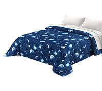 Tata Home Trapunta Invernale Singola Imbottita 300 gr/mq Piumone Caldo 160x260 cm Fantasia Pianeti Stelle Luna Made in Italy MOD. Universo Colore Blu Notte