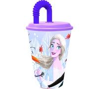 Tataway Bicchiere 430 ml con cannuccia Frozen - Tazza con personaggi Disney per bambini, riutilizzabile, leggera, con tappo e cannuccia integrata, ideale per scuola e casa