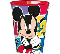Disney Bicchiere rosso per bambini in plastica Mickey Mouse Topolino Paperino Pluto da 260 ml con beccuccio adatto per bere facilmente
