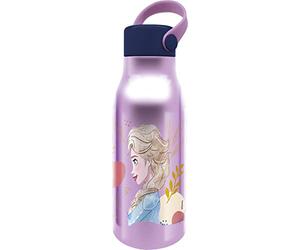 Tataway Disney Borraccia lilla per bambine in alluminio Frozen Elsa e Anna 760 ml con cappuccio e manico in silicone