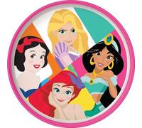 Tataway Disney Piatto piano bianco e rosa per bambine in plastica Principesse Biancaneve Ariel Jasmin Rapunzel con base antiscivolo