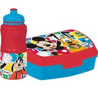 Disney Set borraccia da 380 ml e Sandwich Box rossa per bambini in plastica Mickey Mouse con banda antiscivolo e chiusura di sicurezza