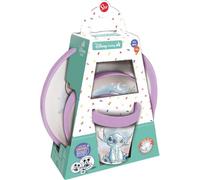 Tataway Gift Set 3 Pezzi Antiscivolo Bicolor Stitch - Piattino, Cucchiaio e Tazza in Silicone Alimentare con Base Antiscivolo - Design Disney, Ideale per Svezzamento e Regalo Bimbi