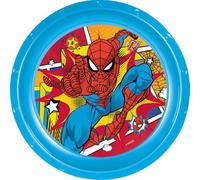 Marvel Piatto piano blu per bambini in plastica Spiderman resistente agli urti accidentali e riutilizzabile
