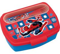 Marvel - Sandwich Box Rossa Per Bambini In Plastica Spiderman Uomo Ragno Con Cucchiaio E Forchetta - SPEDIZIONE GRATUITA
