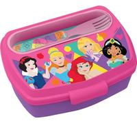 Sandwich Box + Posate per bambine in plastica, senza BPA, con grafiche delle principesse, con cucchiaino e forchettina lavabili e riutilizzabili