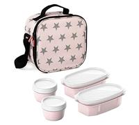 Tatay Urban Food Casual, Borsa Termica Porta Pranzo, 3L Capacità, con 4 Contenitori Alimentari, 2 x 0.5 L, 2 x 0.2 L, senza BPA, Rosa (con Stelle), 22.5 x 10 x 22 cm