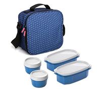 Tatay Urban Food Casual, Borsa Termica Porta Pranzo, 3L Capacità, con 4 Contenitori Alimentari, 2 x 0.5 L, 2 x 0.2 L, senza BPA, Blu (con Puntini), 22.5 x 10 x 22 cm