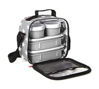 TATAY Borsa Termica Porta Pranzo Impermeabile - Urban Food Casual 3L | 4 Contenitori: 2x0,5L + 2x0,2L | Triplo Strato Isolante | Corpo Semirigido | Tasca Interna | 22,5x10x22 cm, Grigio con Stelle