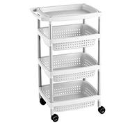 TATAY Carrello portaverdure a 4 livelli, bianco opaco, con ruote e 3 cestini e 1 vassoio superiore, rimovibili. Realizzato in materiale plastico. Senza BpA. Misure 33 x 43 x 10,3 cm