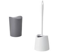 TATAY Cestino Bagno e Scopino Bagno WC | Cestino Bagno Grigio con Coperchio Basculante | Capacità 6L | Scopino Bagno WC Bianco | Set Resistente, 100% Riciclabile e con Materiali ad Alta Resistenza