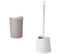TATAY Cestino Bagno e Scopino Bagno WC | Cestino Bagno Taupe con Coperchio Basculante | Capacità 6L | Scopino Bagno WC Bianco | Set Resistente, 100% Riciclabile e con Materiali ad Alta Resistenza