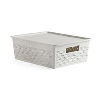 Tatay Set di scatole rettangolari da 12 litri e coperchio bohol, in polipropilene, senza BPA, in plastica 100% riciclata, bianco, misure 30,5 x 39,5 x 13,5 cm