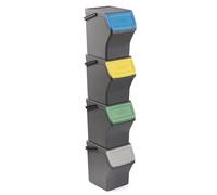 TATAY Set di 4 cestini modulari e impilabili. Capacità 20L. In polipropilene. Coperchi colorati con apertura a cerniera. Ampia apertura frontale. Maniglia per il trasporto. Grigio. Misure 36x35x27cm