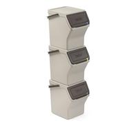 TATAY Set di 3 cestini modulari e impilabili. Capacità 20L. In polipropilene. Coperchi colorati con apertura a cerniera. Ampia apertura frontale. Maniglia per il trasporto. Beige. Misure 36x35x27cm