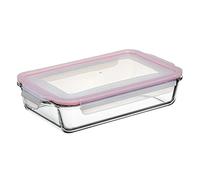 Tatay Contenitore per Alimenti, in Vetro, Ermetico, Capacità 2,2L, Coperchio a clip, Senza BPA, Adatto a microonde, Forno, Congelatore e lavastoviglie, Colore Rosso. Misura 19,4 x 31,9 x 7,4 cm