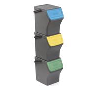 TATAY Contenitori Differenziata Easy Waste 20L | Set da 3 | Design Modulabile e Impilabile | Coperchio con Sistema Click | Manico Integrato per il Trasporto | Materiale Riciclato | 35x27x36cm, Grigio