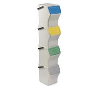 TATAY Set di 4 cestini modulari e impilabili. Capacità 20L. In polipropilene. Coperchi colorati con apertura a cerniera. Ampia apertura frontale. Maniglia per il trasporto. Bianco. Misure 36x35x27cm