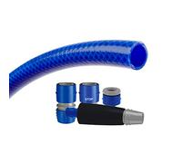 TATAY Kit tubo da giardino Blue Line 25 metri Ø5/8" 15mm, 3 strati, Realizzato in Spagna, Resistenza 28 bar e -20°/60°, Intrecciato, senza cadmio e piombo, senza BPA, anti-UV, Colore Blu