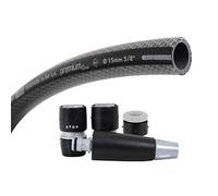 TATAY Kit manguera Premium, rollo de 15m de máximas prestaciones en PVC con doble malla y gran resistecia a la presión. Sistema NTS plus, anti torsión, con kit completo de riego, soft touch y anti-uva