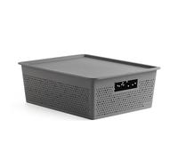 Tatay Set di scatole rettangolari da 12 litri e coperchio bohol, in polipropilene, senza BPA, plastica 100% riciclata, grigio antracite, misure 30,5 x 39,5 x 13,5 cm