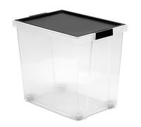 Tatay Scatola portaoggetti con coperchio, capacità 60L, con manici e ruote, coperchio in PP riciclato, trasparente, senza BPA, nero, misure 37 x 51 x 45 cm