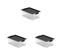 TATAY Scatola portaoggetti con coperchio, capienza 7L, con manici, coperchio in PP riciclato, trasparente, senza BPA, nero, misure 25 x 36 x 13 cm (Confezione da 3)