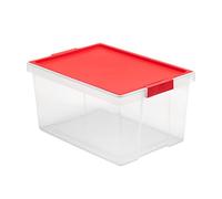 TATAY Scatole con Coperchio e Maniglie - 100% Materiali Riciclati - Senza BPA - Capacità 35L - Trasparente, Rosso - Dimensioni 37 x 51 x 26 cm, 1157418