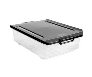 TATAY Scatole Plastica con Coperchio 32 L Sottiletto - Classic | Coperchio con Cerniere Incluse | Manici Ergonomici in ABS | Ruote Integrate | Design Resistente | Plastica BPA Free | 40x57x18 cm, Nero