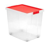 TATAY Scatole Plastica con Coperchio 60 L Multiuso - Style | Coperchio con Cerniera Incluso | Design Impilabile e Leggero | Ruote Incluse | Plastica BPA Free | 37x51x45 cm, Rosso