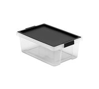Tatay Scatola portaoggetti con coperchio, capienza 7L, con manici, coperchio in PP riciclato, trasparente, senza BPA, nero, misure 25 x 36 x 13 cm