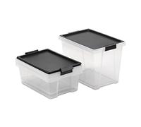 TATAY Set di 3 Scatole con Coperchio, 2 x 7L, 1 x 15L, con Maniglie, Coperchio 100% Materiali Riciclati, senza BPA, Trasparente, Nero. Dimensioni 25 x 36 x 29 cm